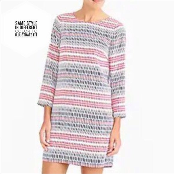 J. Crew Blue & Black Printed Three Quarter Sleeve Gallery Shift Mini Dress - Picture 10 of 11